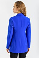 Jument Kadın Sax Kadın Blazer Düğme Detaylı Uzun Kol Şık Ofis Süs Cep Kapaklı Ceket-Sax 37013