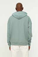 TRENDYOL MAN Mint Erkek Kapüşonlu Oversize Uzun Kollu Etiket Aplikeli Basic Sweatshirt TMNSS21SW0221