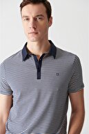 Avva Erkek Lacivert Polo Yaka Çizgili Slim Fit T-shirt A11y1215