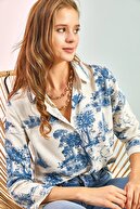 پیراهن کتانی عکس جنگلی آستین تاشو زنانه-thumb