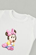 Kio Tasarım Mickey Mouse 2 Minnie Fare Baskılı Bebek Body Zıbın Uzun Kollu Çıt Çıtlı Badi %100 Pamuk