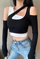 Alışveriş Sokağı Kadın Siyah Beyaz Ikili Crop Bluz