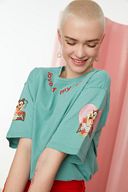 Mint Lisanslı Looney Tunes Baskılı ve Nakışlı Loose Örme T-Shirt TWOAW21TS0065