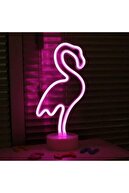 TechnoSmart Pembe Flamingo Model Neon Led Işıklı Masa Lambası Dekoratif Aydınlatma Gece Lambası