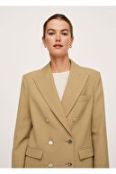Mango Kadın Orta Kahverengi Kruvaze Yakalı Kumaş Blazer Ceket