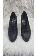 Aysun Ayakkabı Kadın Siyah Metal Detaylı Suni Deri Oxford Ayakkabı