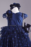 Mialora Couture Kız Çocuk Lacivert Çantalı Parti -Doğum Günü Elbisesi