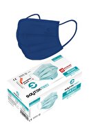 ماسک جراحی 3 لایه رشته ای صاف آبی تیره با فیلتر ذوب شده (1 جعبه/50 عدد)-thumb