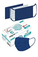 ماسک جراحی 3 لایه رشته ای صاف آبی تیره با فیلتر ذوب شده (1 جعبه/50 عدد)-thumb
