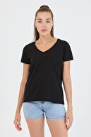 istare Kadın V Yaka T-shirt Siyah
