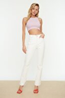TRENDYOLMİLLA Beyaz Yırtmaçlı Yüksek Bel Slim Flare Jeans TWOAW22JE0382