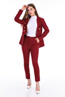 Rmz Style Düğmeli Sahte Cepli Blazer Ceket Boru Paça Kemerli Cepli Esnek Pantolon Asimetrik Kesim Takım Elbise