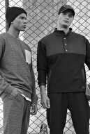 Altınyıldız Classics Erkek Siyah Standart Fit Normal Kesim Dik Yaka Düz Sweatshirt