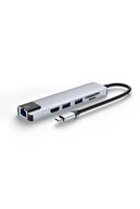 SMARTGIFT 6 Port USB Hub 3.0 Type C to Ethernet Adaptör Çoklayıcı Çoğaltıcı (GÜMÜŞ)