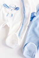 Babymod Erkek Bebek Mavi Kuzu Figürlü Kadife 2'li Tulum Takım