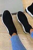 NOVELYA Taban Beyaz Çoraplı Yüksek Taban Balonlu Sneakers Ayakkabı