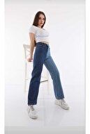 Maviada Kadın Yüksek Bel Çift Renkli Jeans Pantolon