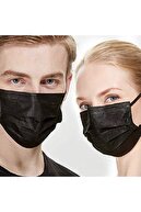 WORLD HEALTH MEDİCAL Siyah 3 Katlı Supunbond Kulak Acıtmayan Lastikli Telli Kokusuz Cerrahi Maske 75 gr 50'lik Kutu