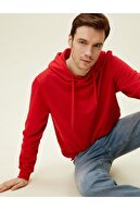Koton Erkek Kırmızı Kapüşonlu Pamuklu Uzun Kollu Basic Sweatshirt 1yam71750lk