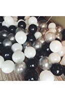 Dünya Magnet 30 Adet Metalik Balon (Siyah - Beyaz - Gümüş Gri Karışık) Uçan Balon