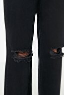 TRENDYOLMİLLA Siyah Yırtık Detaylı Yüksek Bel Wide Leg Jeans TWOAW21JE0539