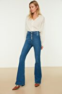 TRENDYOLMİLLA Mavi Önden Düğmeli Yüksek Bel Flare Jeans TWOSS20JE0111