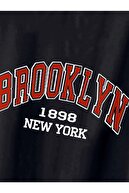 arıkoğlu kumaşçılık Brooklyn 1898 New York Baskılı Crop Oversize Penye T-shirt Tişört