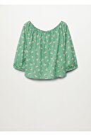 Mango Kadın Yeşil Desenli Koton Bluz
