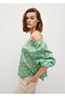 Mango Kadın Yeşil Desenli Koton Bluz