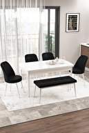 Canisa Concept Via Mutfak Masa Takımı, Beyaz , 4 Adet Siyah Sandalye+1 Adet Siyah Pera Bench