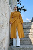 Embay Kadın Hardal Sarı Boydan Düğmeli Uzun Yazlık Şık Tunik