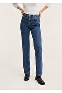 Mango Kadın Koyu Mavi Bel Yüksekliği Orta Boy Düz Kesim Jean