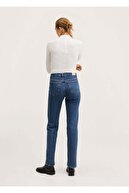 Mango Kadın Koyu Mavi Bel Yüksekliği Orta Boy Düz Kesim Jean