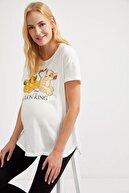 Defacto Kadın Ekru Lion King Lisanslı Kısa Kollu Hamile Tişört R5267AZ20AU