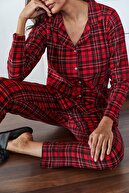 XHAN Kadın Kırmızı Kareli Örme Pijama Takımı 1KZK8-11024-04