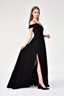 GiStore Kadın Abiye İp Askılı Krep Kumaş Elbise Siyah