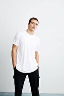 GRIMELANGE Oscar Örme Comfort Fit T-shirt Düz Renk Beyaz Yuvarlak Yaka