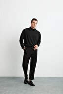 GRIMELANGE Flynn Dokuma Comfort Fit T-shirt Düz Renk Siyah Boğazlı