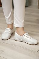 کفش های تخت بنددار دار سوراخ دار پوست زنانه نرم روزانه ارتوپدی-thumb