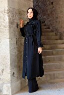 Embay Kadın Siyah Boydan Düğmeli Uzun Yazlık Şık Tunik