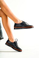 Deripabuc Hakiki Deri Siyah Kadın Deri Casual Ayakkabı Dp06-4101