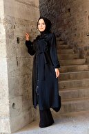 Embay Kadın Siyah Boydan Düğmeli Uzun Yazlık Şık Tunik