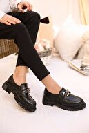 LEONILL Kadın Günlük Siyah Loafer Zincir Detay Ayakkabı