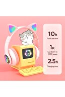 Karler Bass A Kalite Kedi Kulağı Detaylı Bluetooth Kablosuz Rengarenk Işıklı Rgb Çocuk Oyuncu Kulaklık