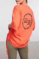 GRIMELANGE Pıece Kadın Nar Çiçeği Baskılı Yuvarlak Yaka Oversize T-shirt