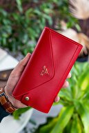 Garbalia Envelope Telefon Ve Bozuk Para Bölmeli Zarf Model Kırmızı Kadın Cüzdan