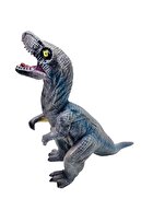 toysandmore Dinazor T-rex Trex Sesli Işıklı Soft Yumuşak Malzeme 29 Cm Dinozor Gri Mavi