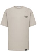 GRIMELANGE Mark Erkek Bej Baskılı Yuvarlak Yaka Oversize T-shirt
