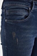 DİFRANSEL Erkek Koyu Lacivert Tırnaklı Skinny Likralı Dar Paça Kot Pantolon