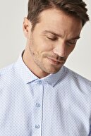Altınyıldız Classics Erkek Beyaz-mavi Tailored Slim Fit Dar Kesim Italyan Yaka Baskılı Gömlek
